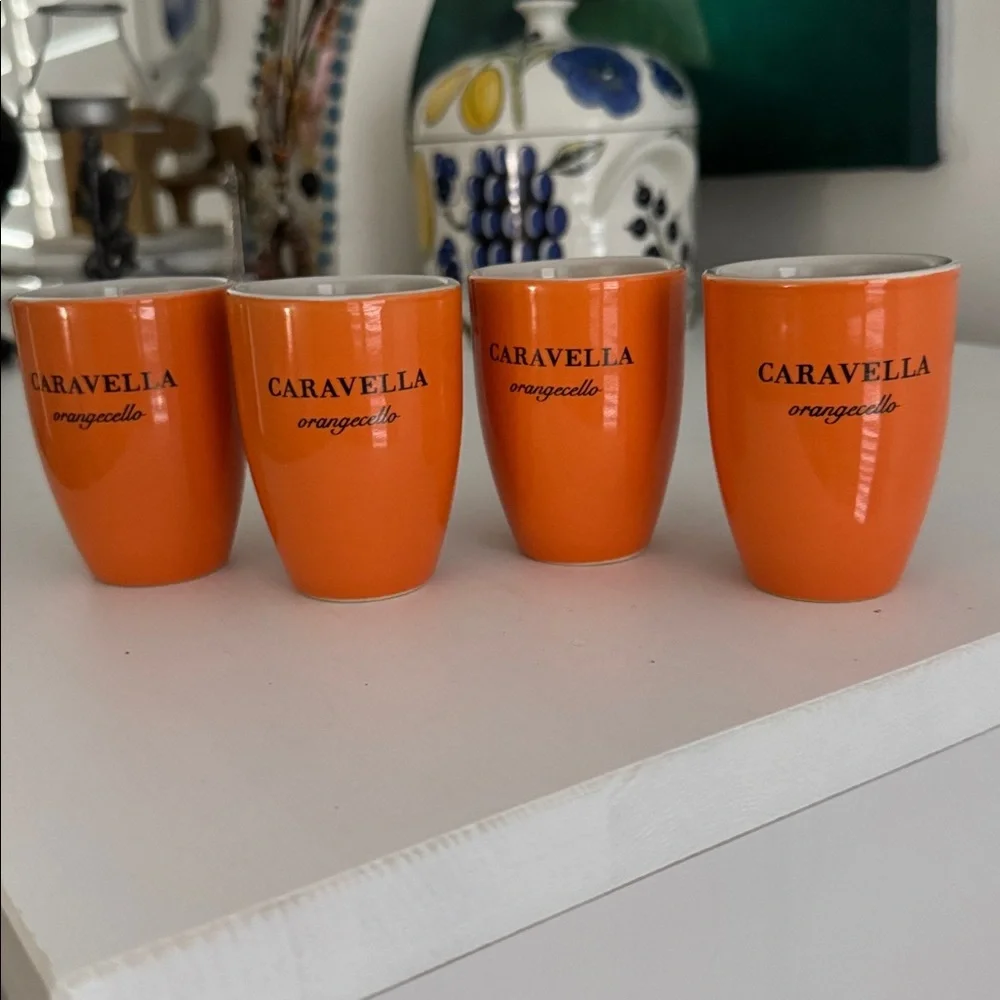 Caravella Orangecello Orange Italian Liquor Ceramic Shot Glasses (4)
